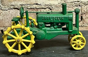 "Tractor agrícola John Deere OP de hierro fundido vintage de 8"" de largo con ruedas de acero - pesado" - Imagen 1 de 4