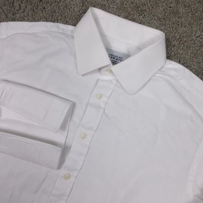 Charles Tyrwhitt Shirt Mens L 16 35 White Herringbone French Cuff Dress Collared - Image 1 of 4