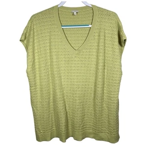 Talbots Sweater Vest Womens L/XL Chartreuse Sleeveless V-Neck Pullover Open Knit - Picture 1 of 9