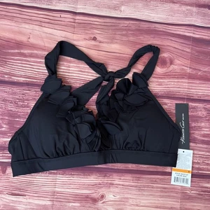 Neu mit Etikett Kenneth Cole Small schwarz Rüschen Bikini Oberteil Badeanzug gepolstert Pushup Triangel - Bild 1 von 8