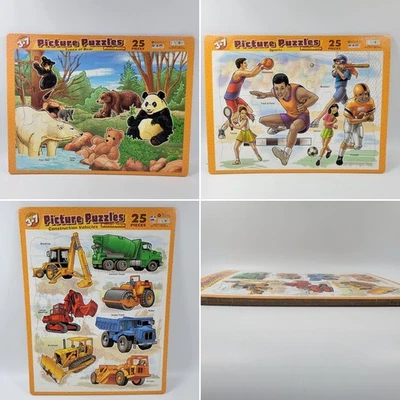 VTG Puzzle Patch Picture Frame Tray Puzzles Construction Sports Bears Lot 90s - Image 1 of 4