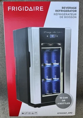 Frigidaire Retro Mini Drink Fridge Cooler 12L /18 Cans/4 Wine Bottles Stainless - Image 1 of 4