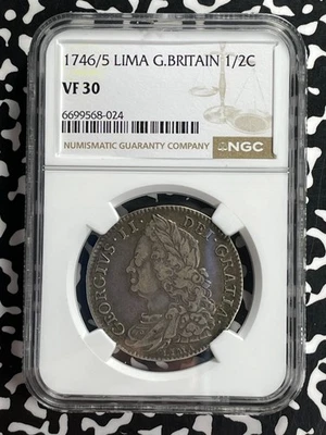 1746/5-Lima Great Britain George II 1/2 Crown NGC VF30 Lot#G749 Silver! - Image 1 of 3
