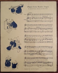 Rare 1940 Pepsi-Cola Radio Jingle Sheet Music Featuring Pete&Pepsi Cops - Picture 1 of 2