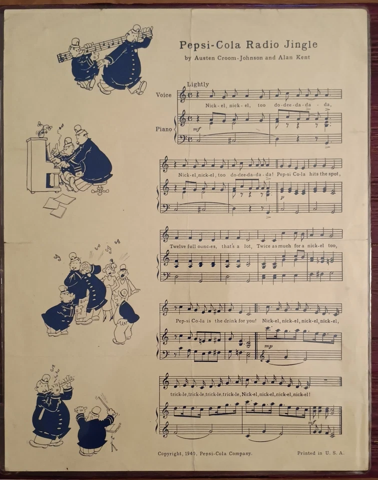 Rare 1940 Pepsi-Cola Radio Jingle Sheet Music Featuring Pete&Pepsi Cops - Image 1 of 2