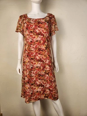 90s Coldwater Creek Silk Floral Fit To Flare Dress  16 - Image 1 of 4