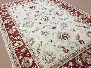 4' x 6' Beige Rot Oushak Allover Orientteppich Handgeknüpft Wolle Foyer - Bild 1 von 12