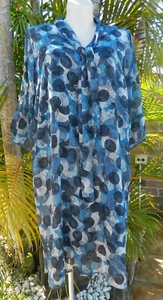 WOMAN WITHIN Plus Size A Line Tie Neck Dress – Blue Print – Size 20 & 24 - Picture 1 of 7