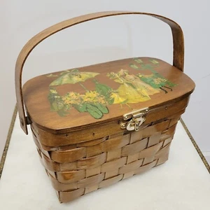 Vintage 60s Wicker Basked Purse Painted Details Lined With mirror - AC181 - Picture 1 of 9
