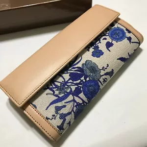 GUCCI Long Wallet flower flora blue beige with box from Japan Used - Picture 1 of 15