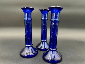 Juego de 3 Candelabros Azul Cobalto - Vidrio Reciclado 8", Hecho en España - Imagen 1 de 7