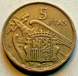 SPAIN 🇪🇦 FIVE (5) PESETAS COIN MINTED IN 1960 (1957 SERIES) (FRANCOIST ERA) - Picture 1 of 2