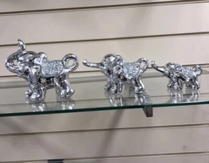 Crushed Diamond Elephant Set Crystal New 3Pcs Ornament Bling Mille Sparkle UK✨ - Picture 1 of 2