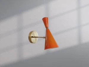 1950's Mid Century Handmade Brass Italian Diabolo Wall Sconce Light Fixture - Picture 1 of 9