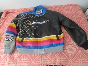 Giacca vintage Jeff Hamilton NASCAR 2000 pelle nera uomo taglia 2XL corsa - Foto 1 di 14