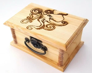 Octopus Wooden Box, Free Personalizaed Engraving, Latched Gift Box - Picture 1 of 10