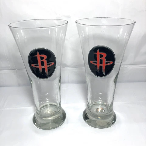 Houston Rockets *Rare* 8” Tall Glass Cups Set of 2 NBA Team. *New* Cover
