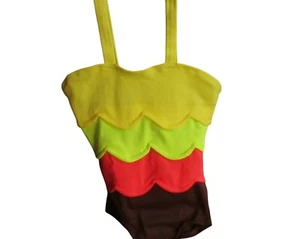 Vintage Castaways Girls Swimsuit Size 6 Banana Split Colors Nylon Retro - Picture 1 of 4