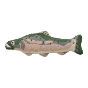 Shaped Salmon Wool Hooked Pillow 8x22" NEW by Peking Handicraft Fish Fishing - Picture 1 of 3
