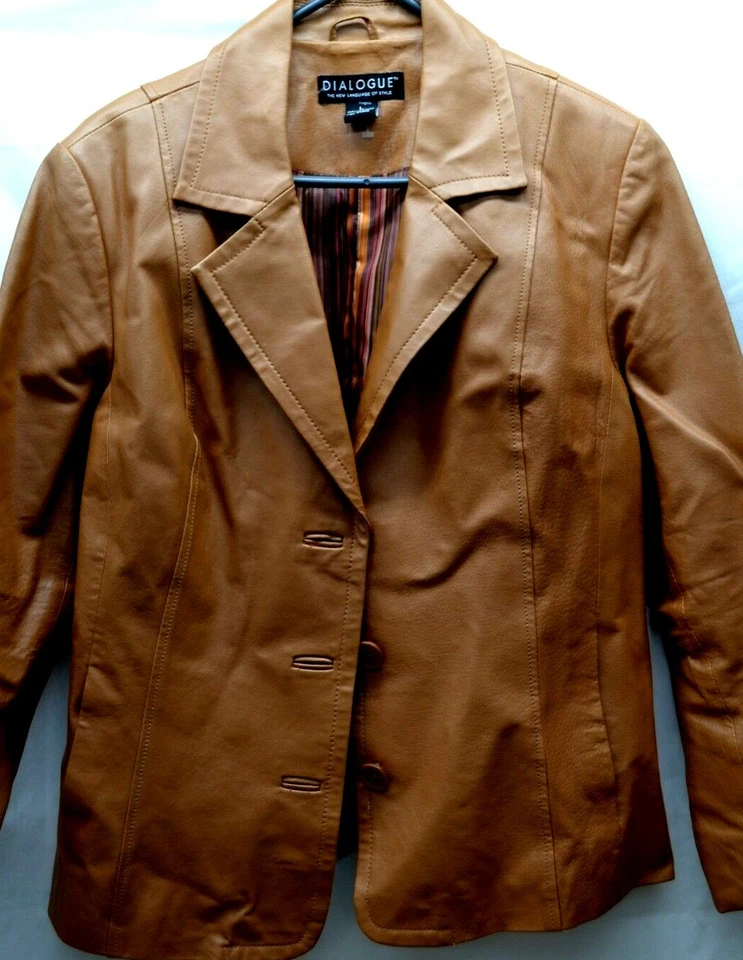 Womens Dialogue Leather Blazer Coat Large Cognac - Image 1 of 4