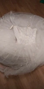Size 10 ~ Wedding or Quince Ivory Dress Sequins Faux Button MoriLee $1500 - Picture 1 of 12