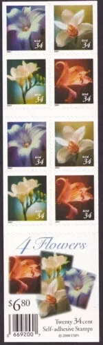 2001 Scott#3490e (.34) -  4 Flowers Booklet Of 20 Stamps - MNH - Image 1 of 1