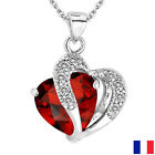 Pendentif Bijoux collier coeur cristal diamant rouge argenté femme