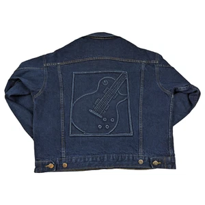 Vintage Denim Embossed Blue Jean Jacket Sz Medium Guitar Design Tyca USA RARE - Picture 1 of 14