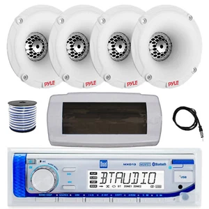 Dual Bluetooth Marine Radio,Cover, Antenna,Wire, 4x 1" 120W Tweeters (White) - Picture 1 of 6