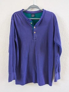 Duofold Mens Large Henley Shirt Purple Teal Long Sleeve Pullover Cotton USA - Picture 1 of 9