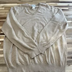 LL BEAN Mens Sweater Crew Neck Camel Cotton Cashmere Blend Size XL Long Sleeve - Picture 1 of 3