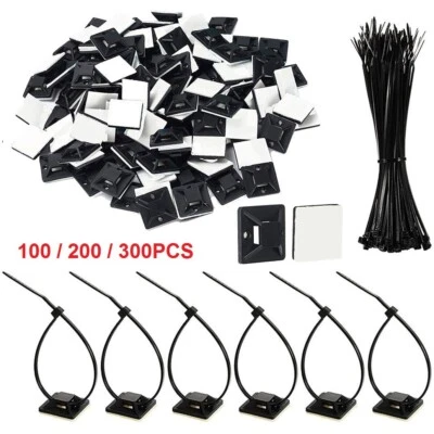 BLACKSPUR 100-300x Self Locking Cable Ties Adhesive Mounts Zip Tie Wraps Base Holders Pads