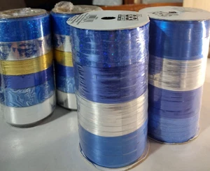 Blue, Silver and Yellow Metallic Curling Ribbon - Lot of 4 - NEW! 450' Total! - Picture 1 of 1