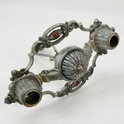 Antique Art Deco Ornate Chandelier 2-Light Ceiling Fixture Cast Aluminum Colors - Image 1 of 4