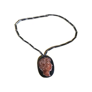 MARGOT DE TAXCO ENAMELED ROMAN PENDANT BOOCH W/DETACHABLE 22" CHAIN - Picture 1 of 8