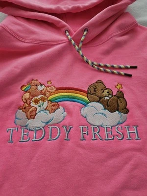 Teddy Fresh Care Bears Pink Embroidered Hoodie Large - Image 1 of 4