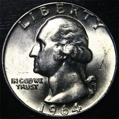 1964 D Silver Washington Quarter 25c US Coin Denver Mint BU Uncirculated - Image 1 of 2