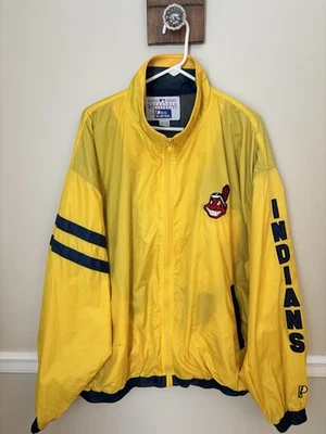 Chaqueta cortavientos amarilla vintage Pro Player Cleveland Indians Wahoo para hombre XXL Foto 1 de 4