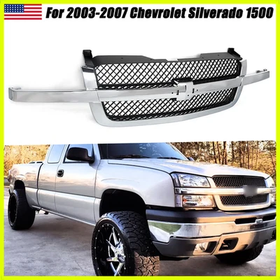 Front Grille Chrome Shell w/ Black Insert For 2003-2007 Chevrolet Silverado 1500 Foto 1 de 4