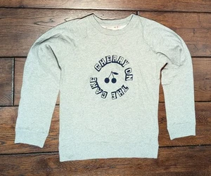 Bonpoint Girls Heather Gray Lightweight Sweatshirt Cherry on the Cake - Size 12 - Picture 1 of 10