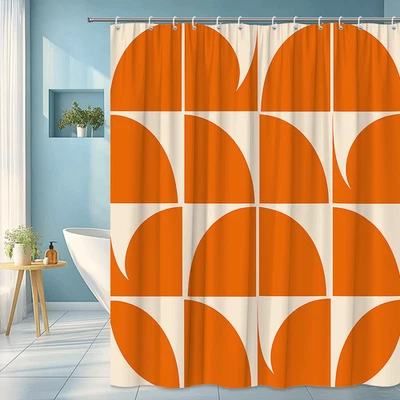 Cortina de ducha geométrica naranja moderna para baños elegantes Foto 1 de 4