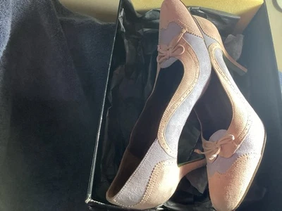 Donald Pliner 女式 9M 码粉色和灰色麂皮绒 2 1/2 英寸细高跟鞋 — 第 1/4 张图片