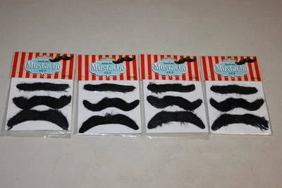 Stick on Mustache Set, 4 NEW Packages, 12 Total Black Mustaches - Image 1 of 4