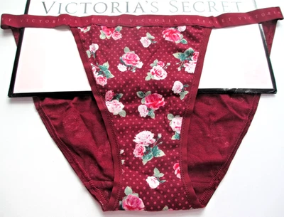 VICTORIA'S SECRET Cotton String Bikini Panty VS Sangria Red Floral Dot S M L XL - Image 1 of 3