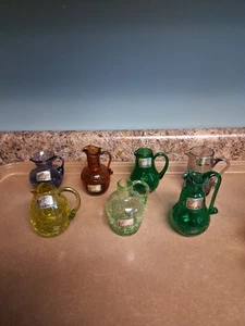 7 Hand Blown Pilgrim Crackle Glass Small Mini Pitchers Vases Multicolor Sticker - Picture 1 of 18