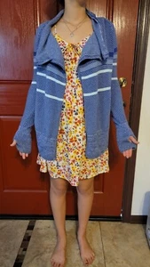IVIVVA Girls 14 Feelin Toasty Cardigan Wrap Blue Open Front Snaps Lululemon - Picture 1 of 7