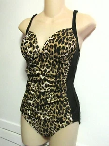 NWT Jaclyn Smith One Piece Swimsuit - Black Brown Animal Cheetah -Women's 6 S - Picture 1 of 5
