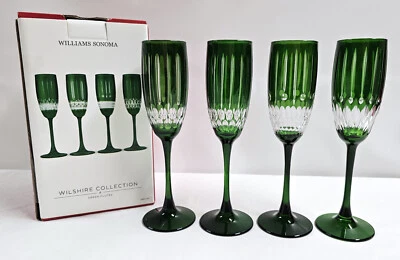 NUEVO Juego de 4 copas de flautas de champán verde corte joya Williams Sonoma Wilshire Foto 1 de 3