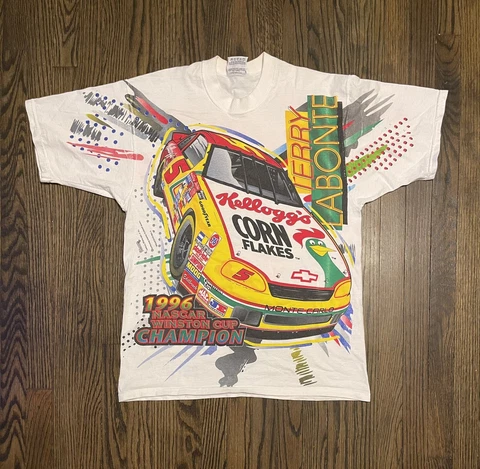 Vintage Terry Labonte Kellogg’s Corn Flakes NASCAR T Shirt All Over Print L Rare Cover