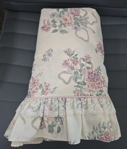 Vintage JC Penney Percale Romantic Floral Lacey QUEEN size Flat Sheet - Picture 1 of 4